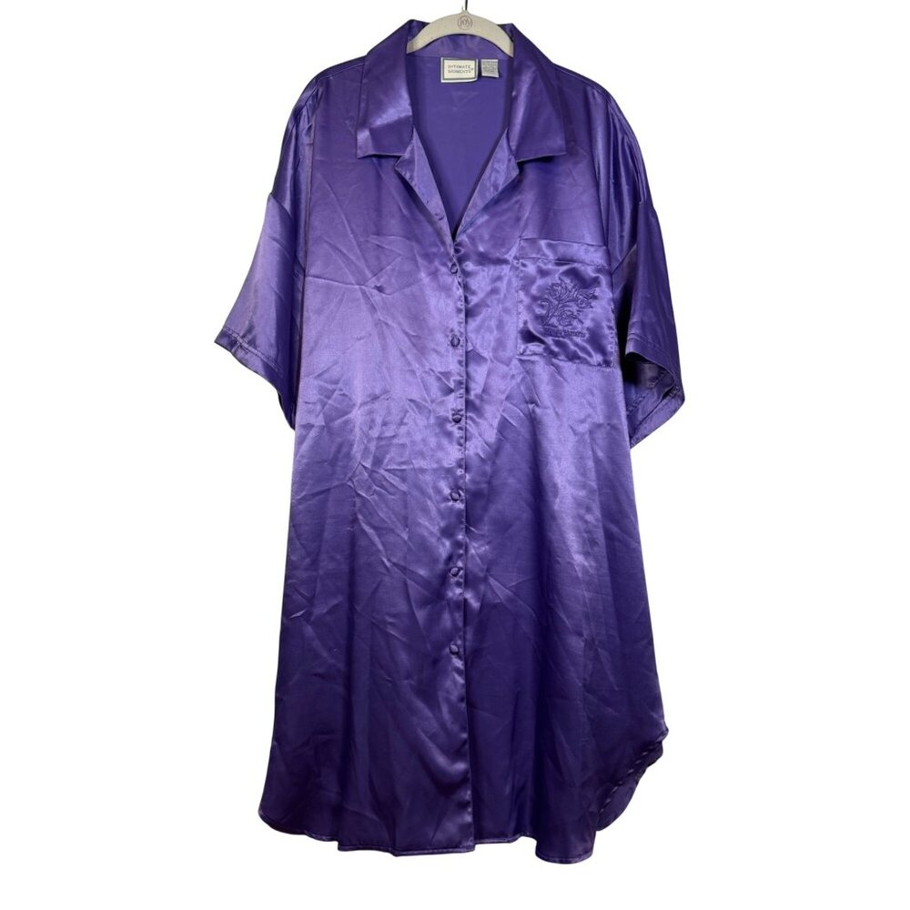 Intimate Moments Purple Satin Nightshirt Plus Size 26/28W Boudoir Loungewear